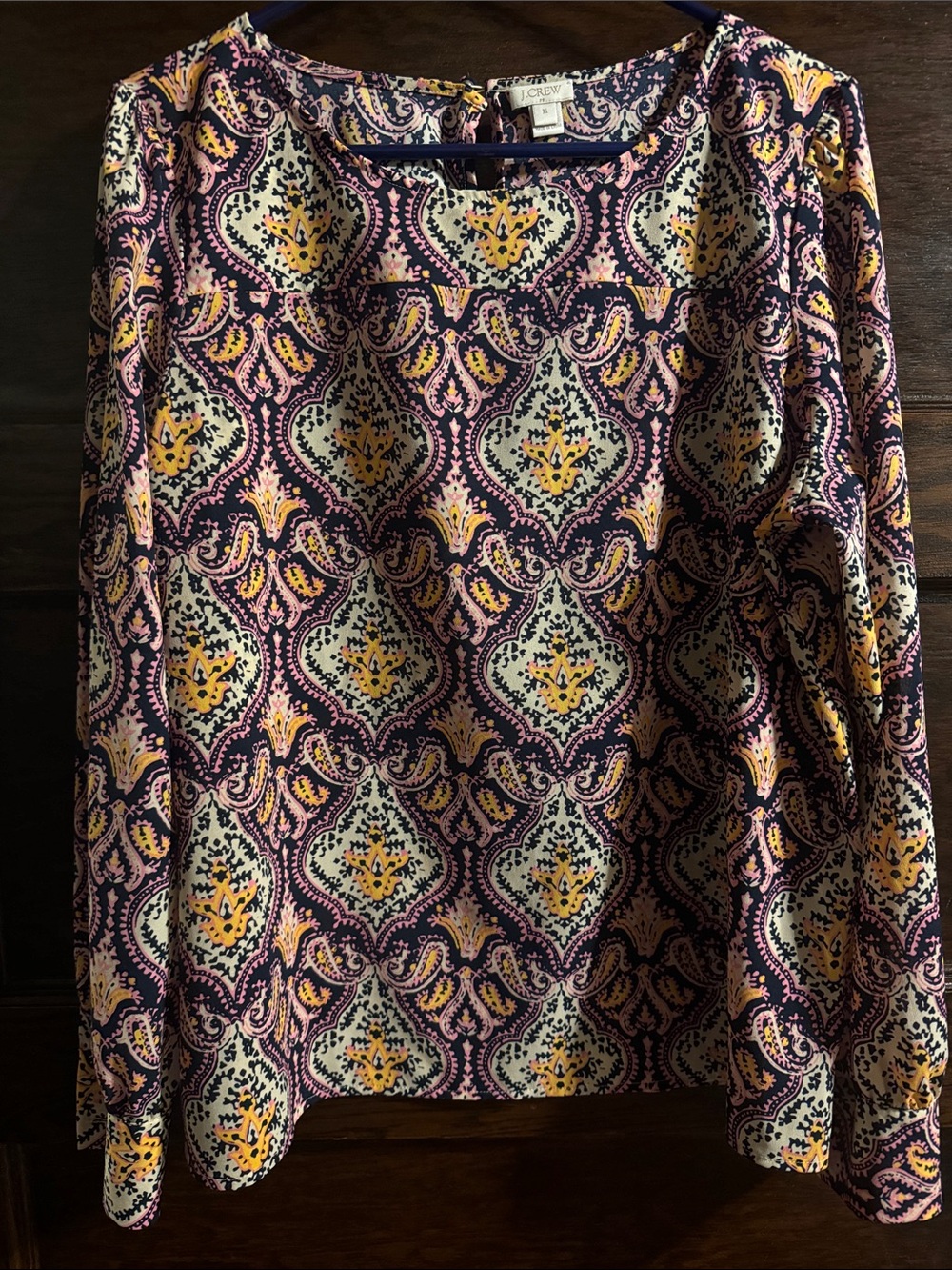 J. Crew Navy, Yellow & Pink Paisley Print Long Sleeve Top
